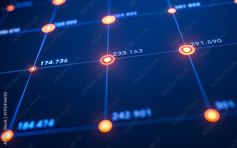 Aufkleber statistical graph with business finance concept, 3d rendering.