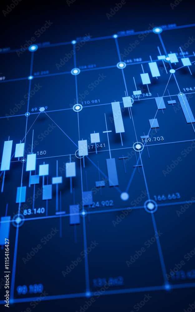 Poster statistical graph with business finance concept, 3d rendering.