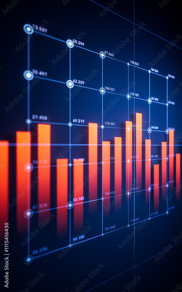 Poster statistical graph with business finance concept, 3d rendering.