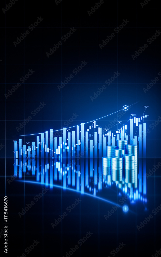 Poster statistical graph with business finance concept, 3d rendering.