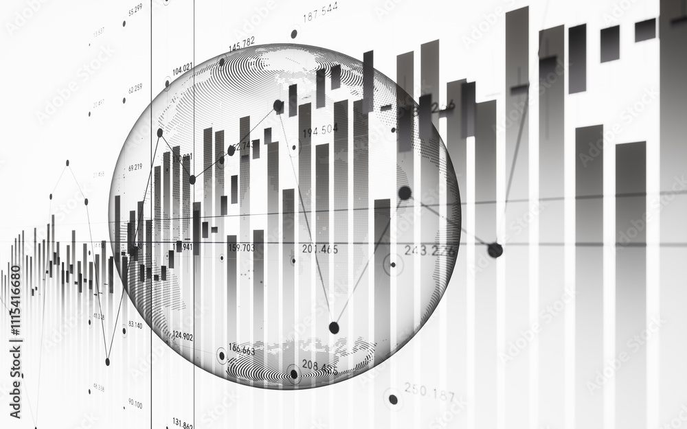 Poster statistical graph and virtual earth with finance concept, 3d rendering.