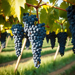 Fototapeta premium Picturesque Vineyard During Harvest Season with Ripe Grapes and Abundant Vines