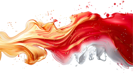 Red, Golden, Silver liquid colour mixed isolated on a transparent background