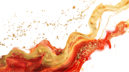 Red, Golden, Silver liquid colour mixed isolated on a transparent background