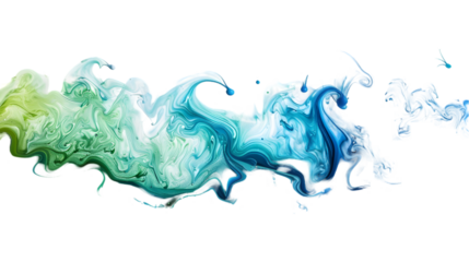 White, Blue, Green liquid colour mixed isolated on a transparent background