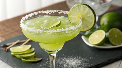 Fototapeta premium Classic Margarita with Salt Rim and Lime Garnish