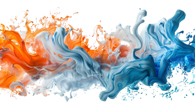 White, Orange, Blue liquid colour mixed isolated on a transparent background
