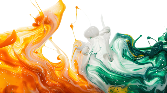White, Orange, Green liquid colour mixed isolated on a transparent background