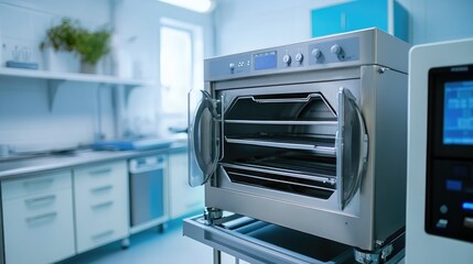 Obraz premium Stainless Steel Oven in Modern Kitchen with Blue Accents