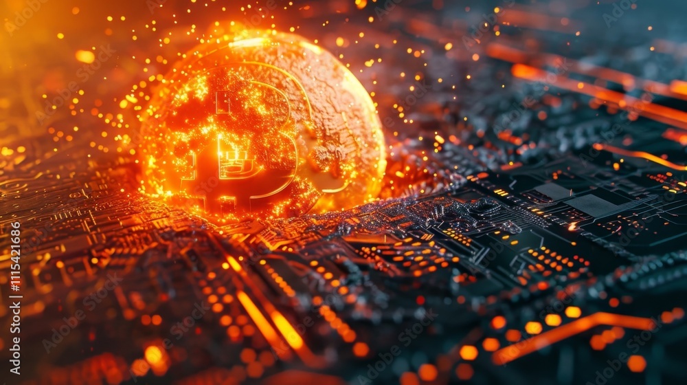 Aufkleber the molten core of a digital world exposed as a cryptocurrency volcano violently explodes with a bur