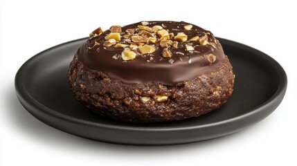 Indulgent Chocolate Hazelnut Dessert on a Black Plate
