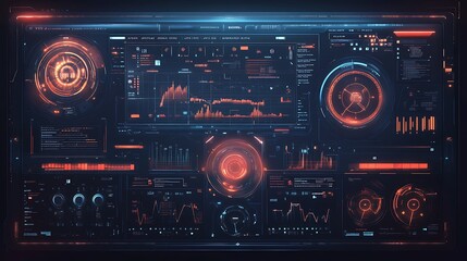 Fototapeta premium Futuristic interface displaying data analytics and monitoring systems.