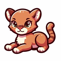 Fototapeta premium Cute Chibi Cougar Illustration in Flat Style on White Background