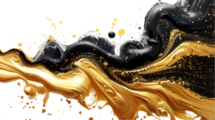 Black, Golden, Silver liquid colour mixed isolated on a transparent background
