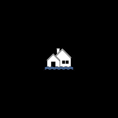 Flooded house icon isolated on dark background