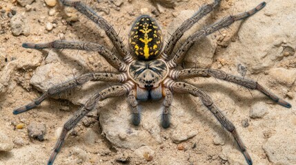 Colorful Spider Crawling on Sand with a Detailed Body Structure