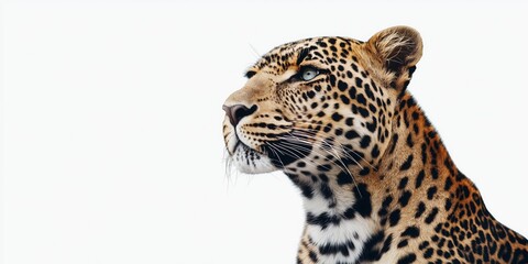 Fototapeta premium Studio photo of a leopard isolated against a white background. Wildlife and conservation concept, space for copy.