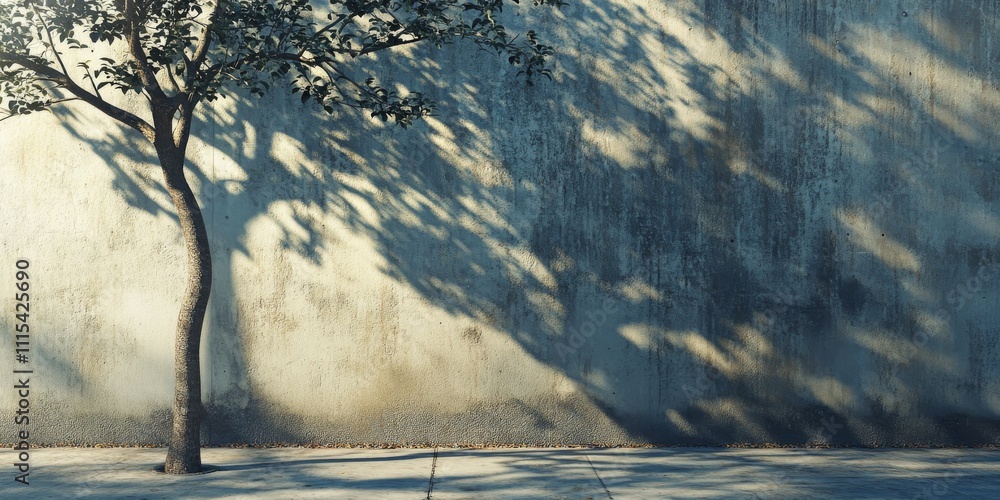 Aufkleber morning shadows of a tree cast on a concrete background create a striking visual. the tree s shadow 