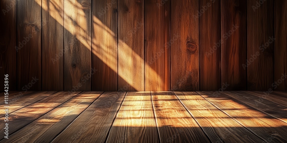 Poster illuminated setting on a wooden background, featuring a captivating play of light that enhances the 