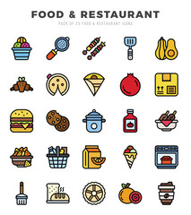 Food and Restaurant icons set. Collection of simple Lineal Color web icons.