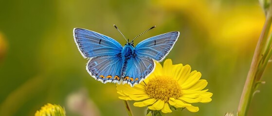 Fototapeta premium Vibrant Blue Butterfly on a Sunny Yellow Flower