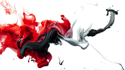 Black, White, Red liquid colour mixed isolated on a transparent background