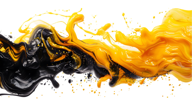 Black, Yellow, Golden liquid colour mixed isolated on a transparent background - Powered by Adobe