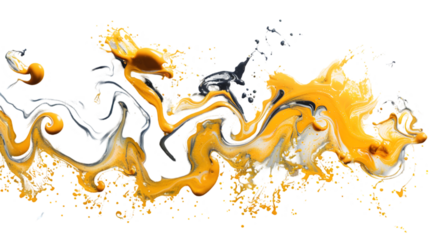 Black, Yellow, Golden liquid colour mixed isolated on a transparent background
