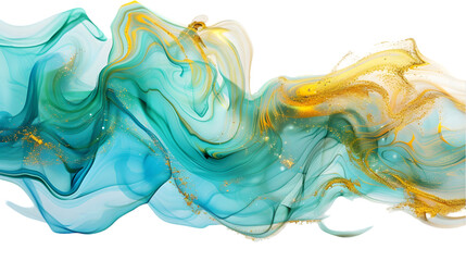 Fototapeta premium Blue, Green, Gold liquid colour mixed isolated on a transparent background