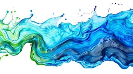 Blue, Green, Silver liquid colour mixed isolated on a transparent background