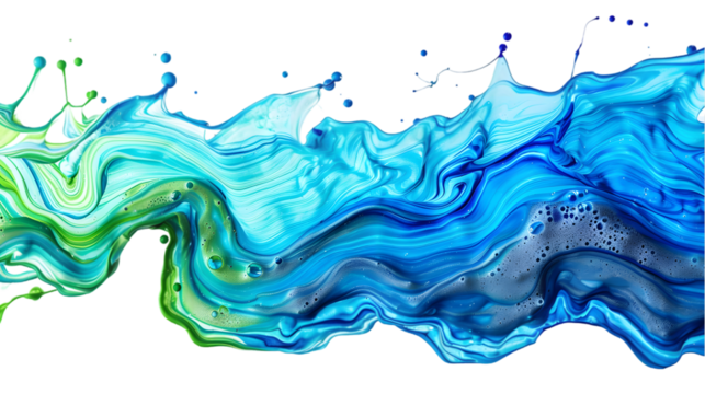 Blue, Green, Silver liquid colour mixed isolated on a transparent background