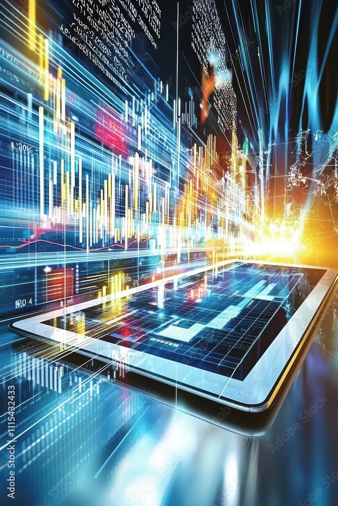 Poster digital data stream on tablet.