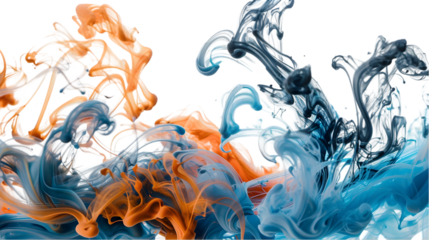 Brown, Grey, Blue liquid colour mixed isolated on a transparent background