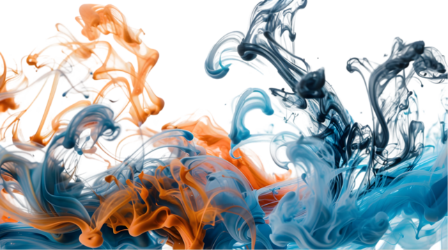 Brown, Grey, Blue liquid colour mixed isolated on a transparent background