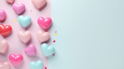 Fototapeta premium Vibrant Flat Lay of Various Sized Heart Balloons on a Light Background Perfect for Celebrations, Parties, and Event Decorations
