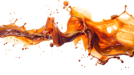Brown, Orange, Gold liquid colour mixed isolated on a transparent background