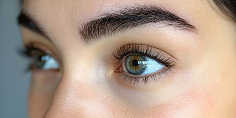 Naklejka premium Captivating close-up of mesmerizing green eyes reflecting beauty and depth in natural light