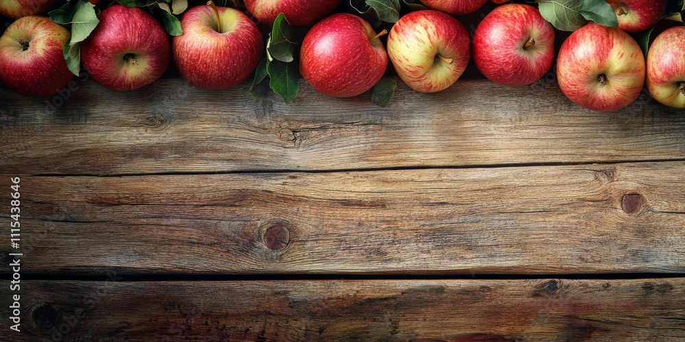 Poster apples displayed on a rustic wooden background make for a charming scene. the vibrant apples contrib