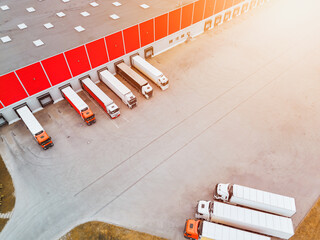 Aerial Shot of Trucks and Warehouse Loading Docks