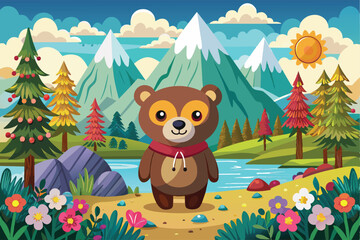 Obraz premium Mountain Sunset Backdrop with Flaming Illustration