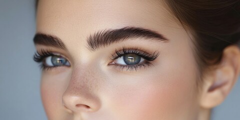 Obraz premium Captivating gaze of a young woman with striking features and perfect eyebrows showcasing natural beauty and confidence