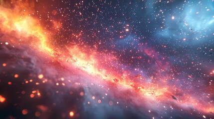 Fototapeta premium cosmic battlefield lit by a swirl of fiery and icy hues with ships engaged in an intense clash