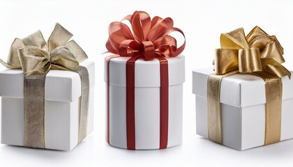 Obraz premium White gift box with ribbon set isolated on white background