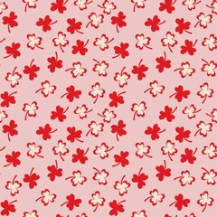 Seamless Pattern Red Ivory Scattered Ditsy Lucky Clover Illustration Background