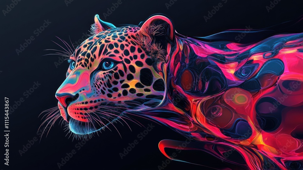 Aufkleber a vibrant, abstract representation of a leopard, blending realism with colorful patterns.