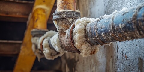 Image featuring a pipe with asbestos insulation clearly visible, emphasizing the importance of recognizing asbestos insulation in various settings for safety and health awareness.