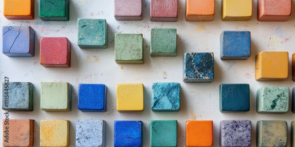 Poster a collection of multicolored blocks arranged on a light background, showcasing the vibrant hues of t