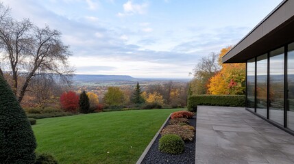 Obraz premium Modern home autumn landscape view.