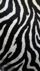 Stylish close-up of a zebra print, showcasing bold black and white stripes, perfect for fashion, interior design, and textile industries.