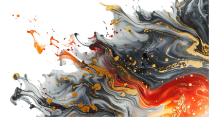 DarkRed, Grey, Golden liquid colour mixed isolated on a transparent background